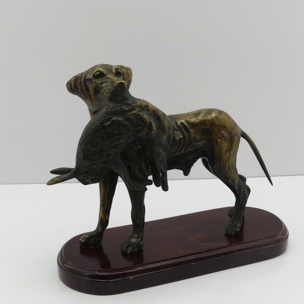 VTG Bronze Hunting Dog Statue Retriever Sculpture on Wood Base collector Decor